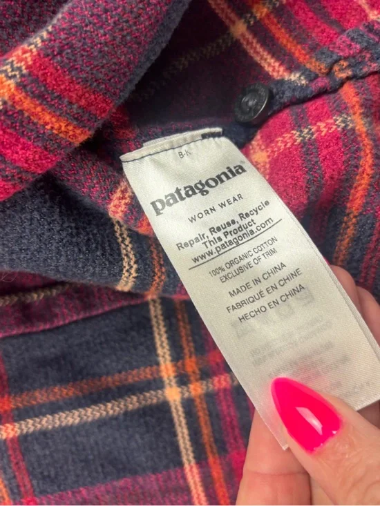 PATAGONIA Women’s Organic Cotton Fjord Flannel Shirt Pink/Navy/Purple Plaid - 10 - Picture 6 of 6